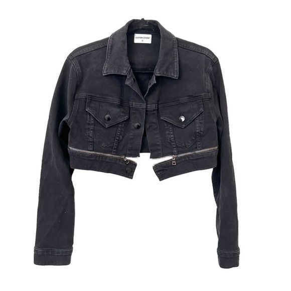 COTTON CITIZEN Super Cropped Zippered Denim Jacket Sz Small - Picture 2 of 5